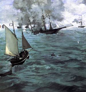 Peinture à l'huile Battle of The Kearsarge and The Alabama par Manet 36x48