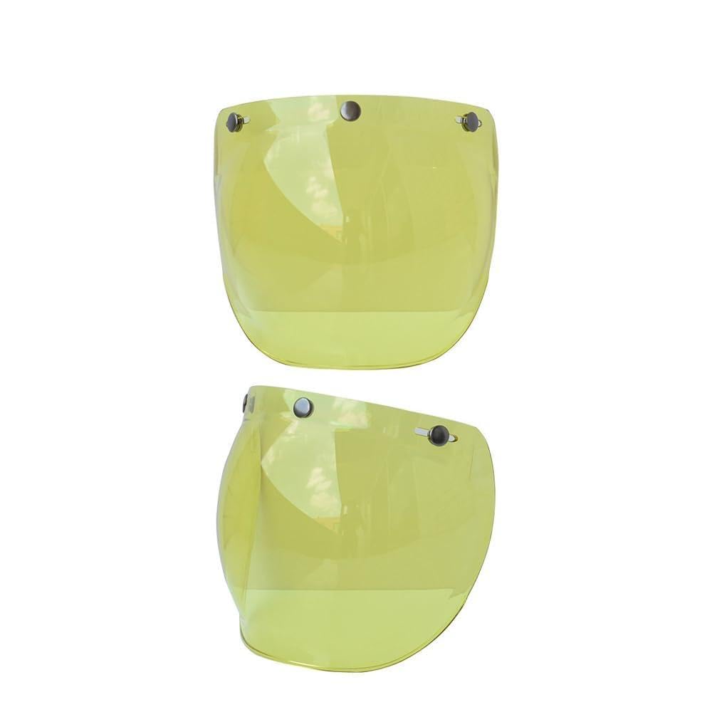 Visière à Bulles pour Moto, lentille de Pare-Brise avec Support Rabattable pour Casques à 3 Boutons-Pression, Jaune, Beige foncé, Transparent, Multicolore, Argent (Yellow)