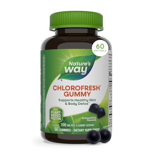 Natures Way Chlorofresh Chlorophyll Gummies Supports Healthy Skin and Body Detox* Internal Deodorant* Orchard Fruit Flavored 60 Gummies