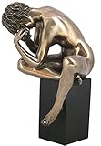 6.5 Inch Nude Female Statue Figurine Crying on Plinth, Bronze Color