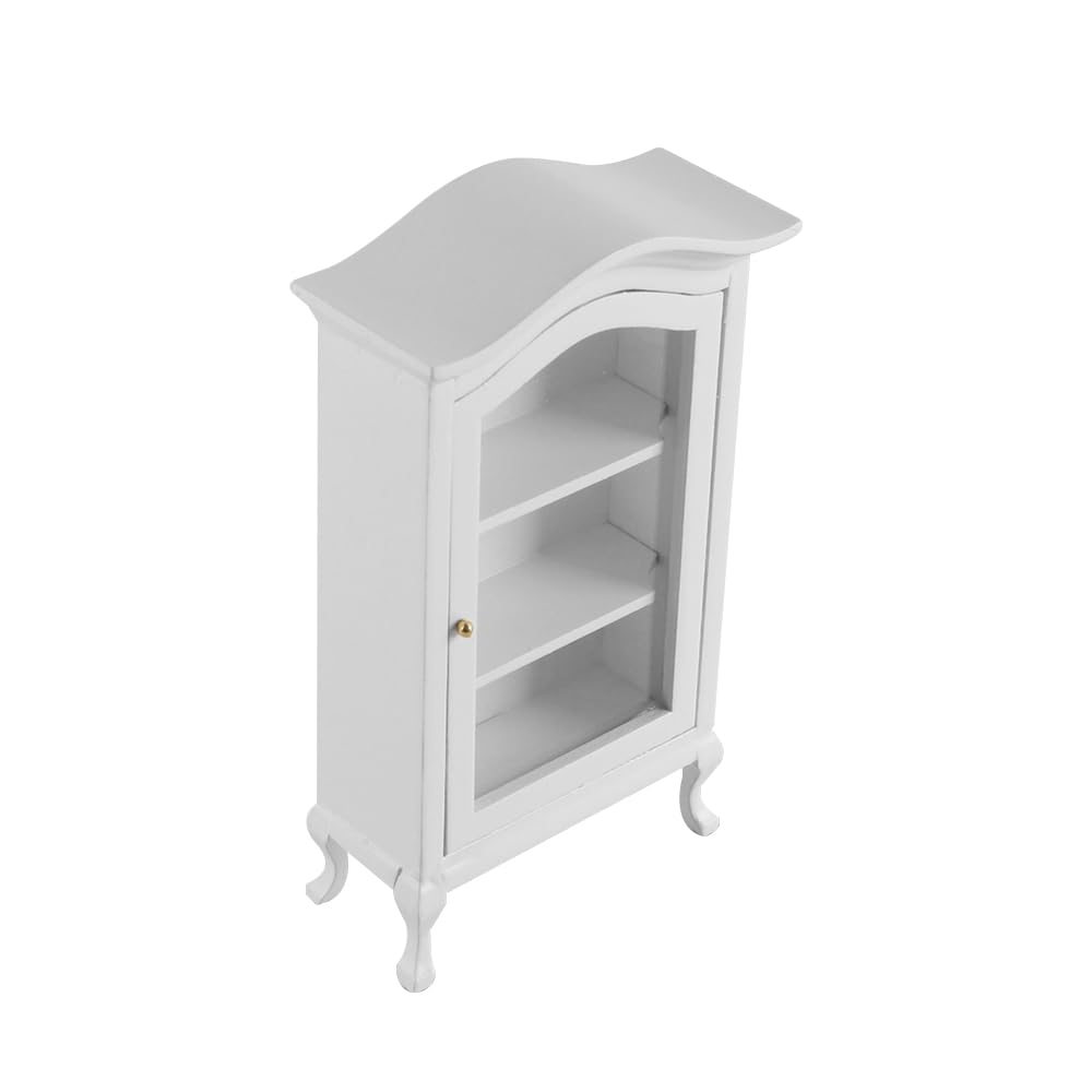 FONGKNOX Miniature Bookshelf Cabinet Dollhouse Display Shelf Three Layers Transparent Window Dream Armoire Display Cabinet for Doll House Decoration Accessories