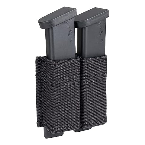 IDOGEAR Pistol Mag Pouch Double Molle 9mm Magazine Pouch with Quick Release Hook Mag Insert Tactical Magazine Carrier Belt Accessories (Black) Cover