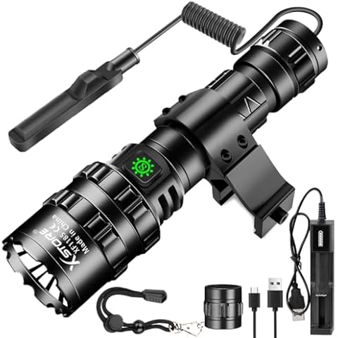 X.Store Picatinny Flashlight Lights for Rifles, 5000LM Picatinny Rail Mount Flashlight Rechargeable Airsoft USB Flashlight 3 Mode, Remote Switch Included Rifle Flashlight with Pressure Switch Cover