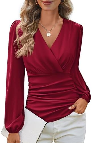 GRACE KARIN Womens Long Sleeve Tops Dressy Casual Wrap Fall Blouses