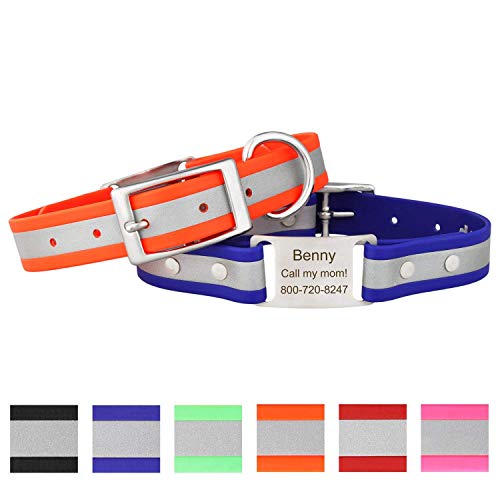 Dogids Personalized Reflective Waterproof Scrufftag Dog Collar - Custom, Soft Grip, Safe Adjustable, Odor Resistant - Orange, 1 In X 20 In (Fits Neck Sizes: 18-22 In) #TOP1