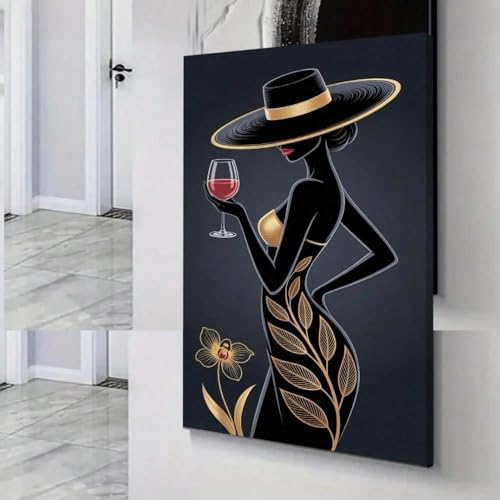 Toile noire et dorée verre à vin décoration murale salon tableau classique 60x80cm - 3