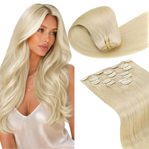 Image of LaaVoo Hair Extensions Clip Ins, Silky Straight, 20 Inch | Pale Bleach Blonde Texture, 120g 7pcs, Clip On Extensions Human Hair, Smooth, Natural Shine