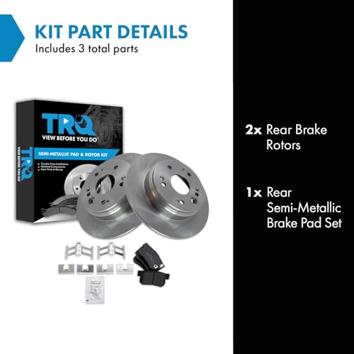 Image of TRQ Rear Brake Pad and Rotor Set Semi Metallic Rotors | For 2002-2004 Honda CR-V