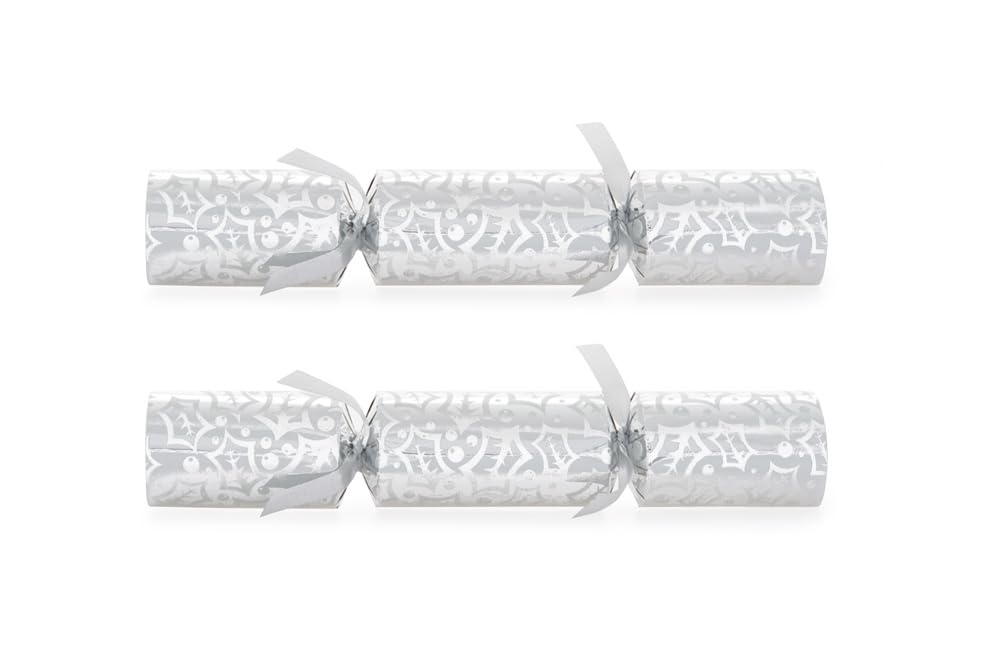 Celebration Crackers Frosted Holly Catering Pack – 50 Bulk Pack of 10 Inch Premium Eco Friendly Christmas Crackers with Hats Jokes & Puzzle Games