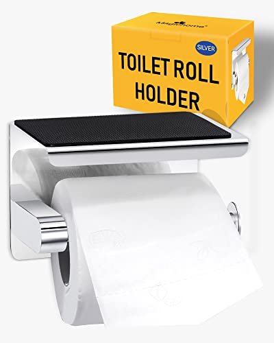 Magichome Toilet Roll Holder, Stainless Steel Wall Mounted Toilet Roll Holder with Shelf for Bathroom, Two Installations - Self-Adhesive or Wall-Mounted Toilet Paper Holder