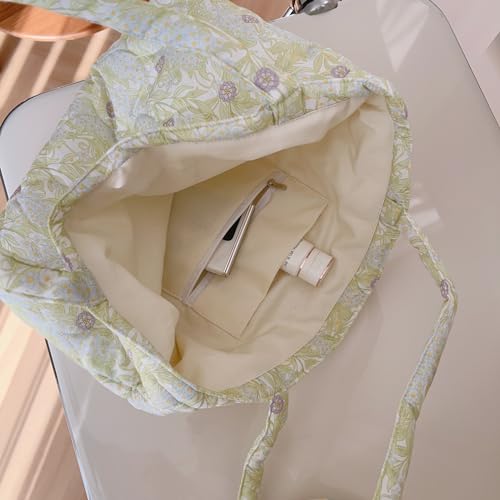 Image of Floral Quilted Cotton Shoulder Bag for Women Medium Size Handbag Large Capacity Thickened Design Tote