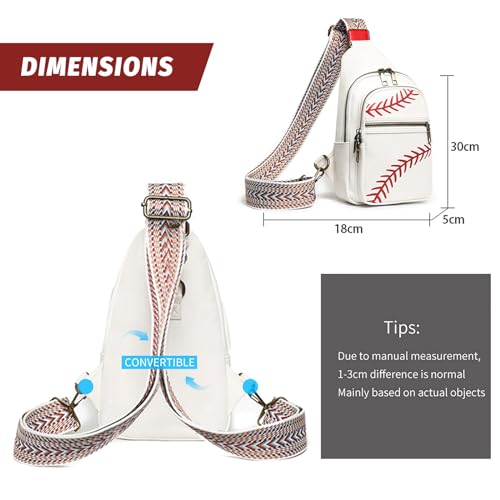 Image of FAYBA Small Sling Bag for Women Crossbody Fanny Pack, Baseball Print PU Leather Wide Guitar Strap Chest Sling Backpack Purse