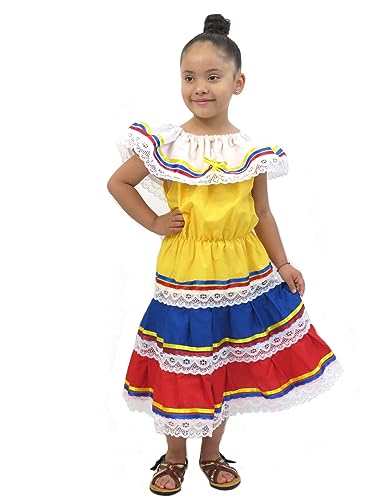 Colombian Venezuelan Ecuador Flag Colors Festive Dress Florkorico for Girls Ages 0-12 Country Representation
