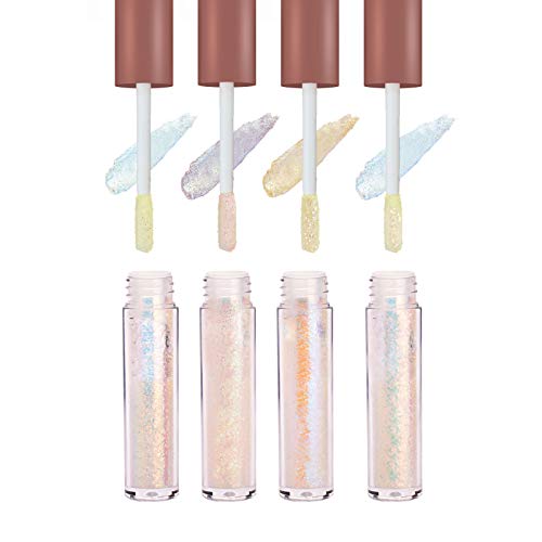 4 Colors Liquid Glitter Eyeshadow，Waterproof Long Lasting Highly Pigmented Sparkling Quick-Drying Transparent Shimmer And Glow Eye Shadow Set,Metals Glitter Gloss for Eyes Shimmer Eyeliners