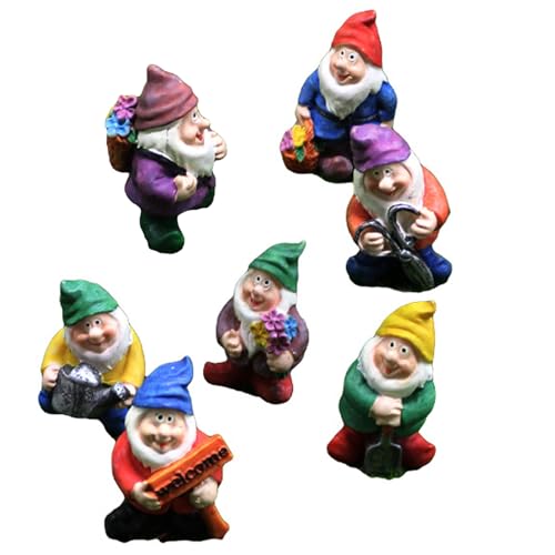 7 Stück Miniatur Gartenzwerge,Gartenfigur aus Harz,Gartendeko für...