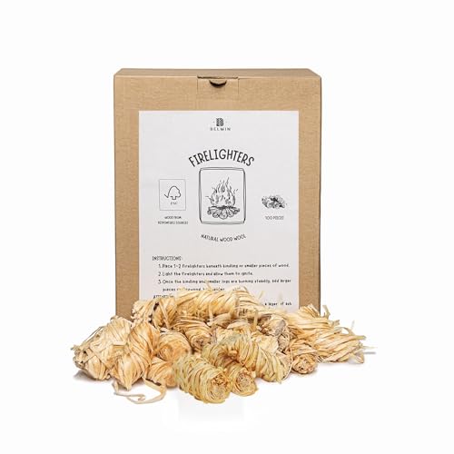 BELMIN Pastillas de Encendido Barbacoa Carbon y Leña + Pastillas Encendido Chimenea, Encendedor Barbacoa Ecológico, Sin Olores, Llama Potente, para Estufa de Leña y Chimenea, Fire Starter, 100 uds