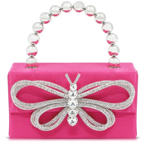 Bolso de mano rosa con piedras tipo mariposa miniatura 1