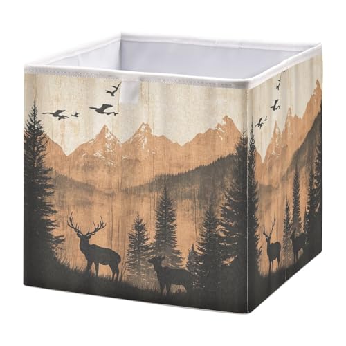 Image of FUGIDOG Deer Mountain Storage Cubes 11x11 inch Cube Storage Bins Collapsible Fabric Cube Basket Shelves Closet Organizer Decorative Storage Box for Bedroom Nursery Office