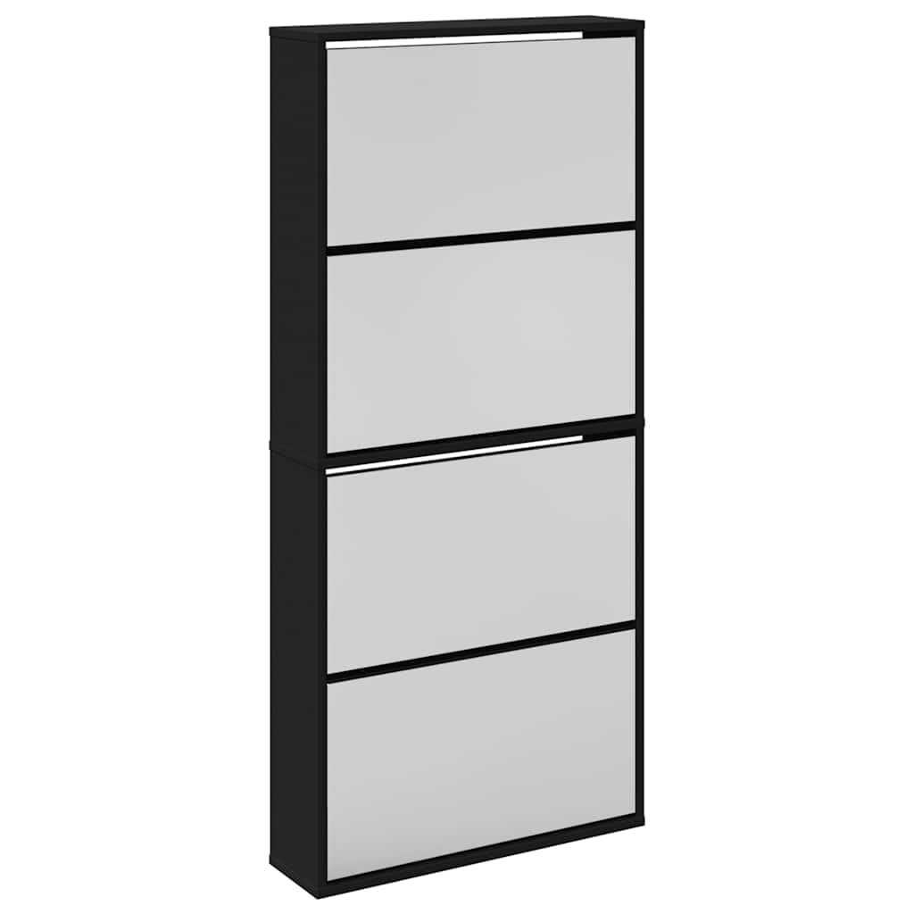 vidaXL Szafka na buty z lustrem, 4 poziomy, czarna, 63x17x134 cm