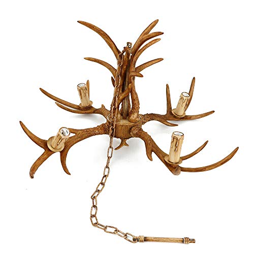 WindWilder Geweih Kronleuchter Antler Deckenleuchte Retro Hirschhorn Kronleuchter Harz Geweih Pendelleuchte Dekor Hängelampe Vintage mit E14 für Wohnzimmer, Schlafzimmer, Esszimmer (4-Lampe) Cover