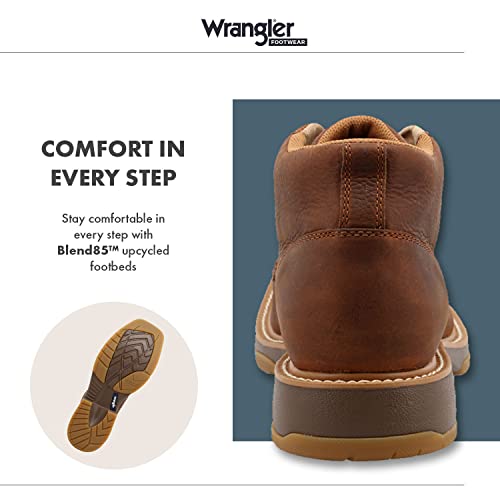 Wrangler 4" Square Moc Toe Lace Up - Casual Men’s Western Work Boots Made With Oil And Slip-Resistant Molded Rubber Outsoles And Blend85 Upcycled Footbeds, Cinnamon, 12 M #TOP4