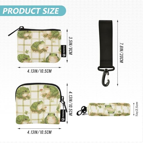 Lovely Green Frog Women's Dual Wallets Business Card Cases Minimalist Change Purse Key Holder with Zipper Coin Pocket for Work Travel 2 Packs estuches para tarjetas de credito4