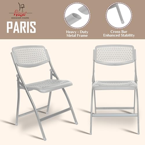Image of ROSE Paris Folding Chair for Home | Lightweight, Portable, Balcony, Garden, Camping Chair | Indoor Outdoor Chair | Restaurant Chair (Grey (Set of 4))