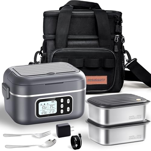 2 x 6.3-Cup Cordless Electric Heated Lunch Box, 100W Rechargeable Portable Food Warmer for Adults Work Travel Car - Battery-Powered & Self-Heating