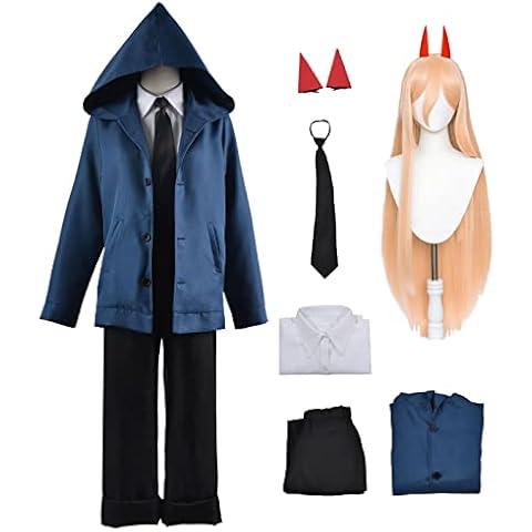 YEAJION Power Cosplay Kostüm mit Perücke Anime Chainsaw Man Cosplay Kostüm Power Cosplay Outfit Complete Set Halloween Karneval Party Kostüm Cover