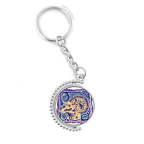 Porte-clé rotatif Capricorne 1,2x3,5 pouces gravure mexicaine multicolore