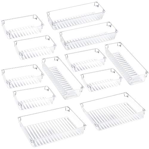 Puroma Desk Drawer Organizer Trays with 3-Size Versatile Drawer Dividers 12 Organizers Storage Bins for Makeup Utensil Dresser Bedroom Bathroom Kitchen Office