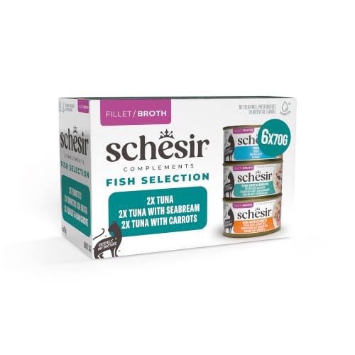 Schesir, Variety Pack, Alimento Umido per Gatti, in Brodo, con Vitamine Aggiunte, 100% Filetti Naturali, 6 lattine da 70g
