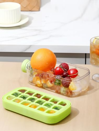 Image of 2 in 1 Zero Touch Press Ice Cube Mold Water Bottle with Lid and Bin,Easy Press to Release Vertical Ice Cube Tray with Lid for Freezer (500 ML)