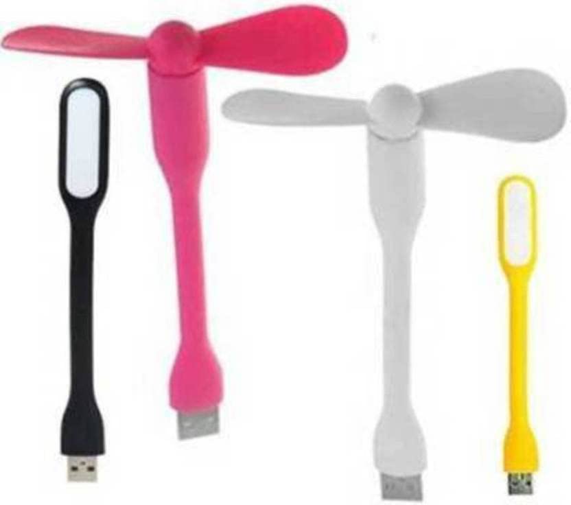 Set of 2 Light + Fan Portable & Flexible USB Fan, USB Light Compatible with Any USB Port Like Laptop/Computer/Power Bank Led Light, USB Fan (Multicolor)