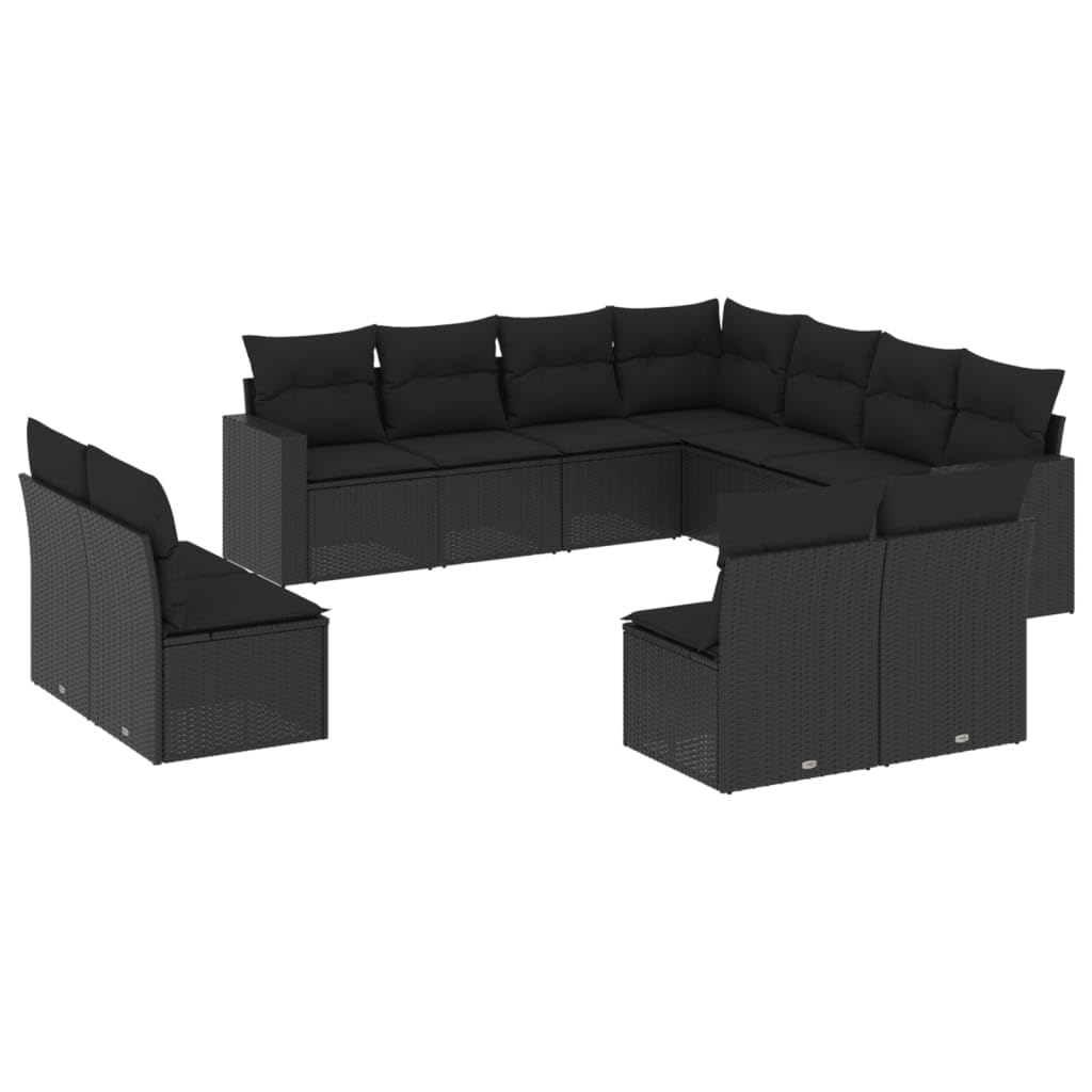 11-TLG. Garten Lounge Set mit Kissen Schwarz Poly Rattan Sofa
