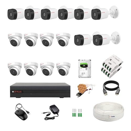 Image of CP Plus 16 Channel DVR + 2.4MP 8 Dome & 8 Bullet Cameras with Audio Recording (Day /Night Vision) + 4TB HDD + Copper Cable Roll (1+3) + 8 CH Power Supply 2 Nos + BNC & DC Full Combo Kit