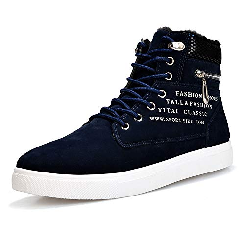 tazimall Men's High Top Suede Sneakers Casual Skate Shoes Lace Up Fur Lined Warm Shoes
