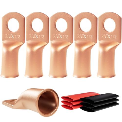 6pcs 2/0 Awg(00 Guage) - 1/2" (M12) Sanuke Wire Lugs Ring Terminal Connectors Ends Heavy Duty for Battery Cable Lug Wire Electrical Eyelets with 3:1 Dual Wall Adhesive Heat Shrink