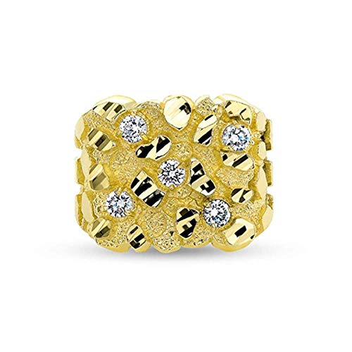 Mens Gold Nugget Diamond Ring â 14k or 18 karat Yellow Cluster Band Engagement - Nice Jewelry Pinky Ring Gift for Menâs & boyfriend and Dad 0.25 CT Diamonds G-H Color VS - Image 3