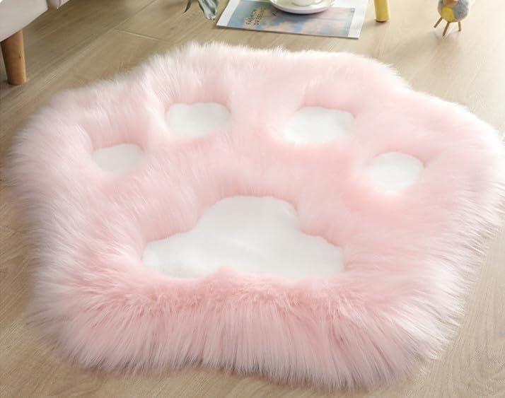 YUGWNN Cat Paws Shaggy Fluffy Rug - Faux Fur Supersoft Lush for Kids Bedrooms, Pink, 60x60cm/23.6x23.6in