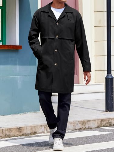 Runcati Mens Trench Coat Single Breasted Slim Fit Mid Long Jackets Casual Fall Windbreaker Overcoat4