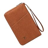 Wayfadacc Elegante tarjetero con bloqueador con construcción de poliuretano reforzado y diseño de múltiples bolsillos para protecciones esenciales, soporte portátil para tarjetas de crédito, Brown