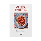 Saucisse De Morteau auf Maiolica Fliesenteller, Leinwandposter, Wandkunst, Dekordruck, Bild, Gemälde für Wohnzimmer, Schlafzimmer, Dekoration, 20 x 30 cm