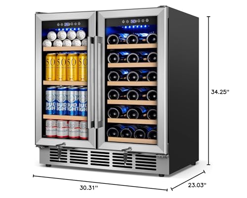 30" Wine and Beverage Refrigerator - Dual Zone Wine and Beverage Cooler, Under Counter/Freestanding Wine and Beer Fridge Holds 29 Bottles & 110 Cans - Ideal for Home, Bar, and Office-Premium Cooling on Fridge.com