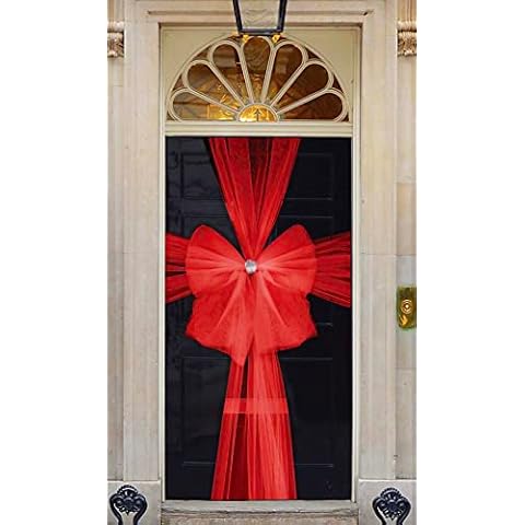 Decor Essentials Christmas Door Window Bow 3 Colours Festive Door Bow Seasonal Decor Xmas Baby Shower Wedding (Red) Cover