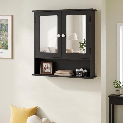 Armario de baño con espejo para ganar espacio, mueble de pared negro doble 6