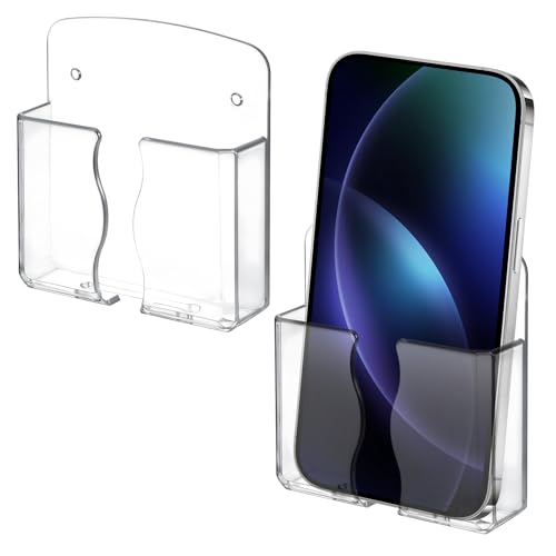 2PCS Wall Phone Holder Clear Phone Shelf Self Adhesive with Charg...