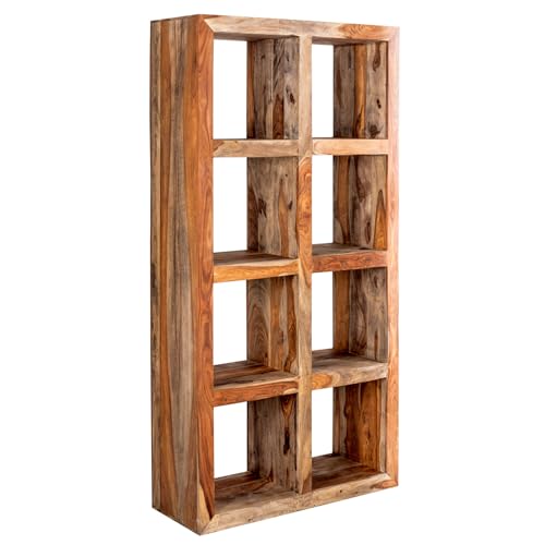 riess-ambiente.de Massives Regal MAKASSAR 180cm Sheesham Holz Smoke Finish 8 Fächer Handmade