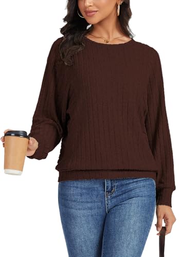 Womens Batwing Long Sleeve Shirts Lightweight Sweaters Work Tunic Tops Dressy Casual Loose Fit Fall Clothes 20253