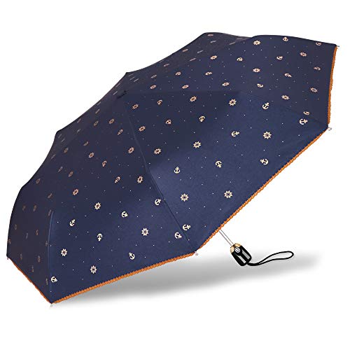 Cuby 折りたたみ傘 グラスファイバー 8本骨 収納ポーチ付き レディース (ネイビー)